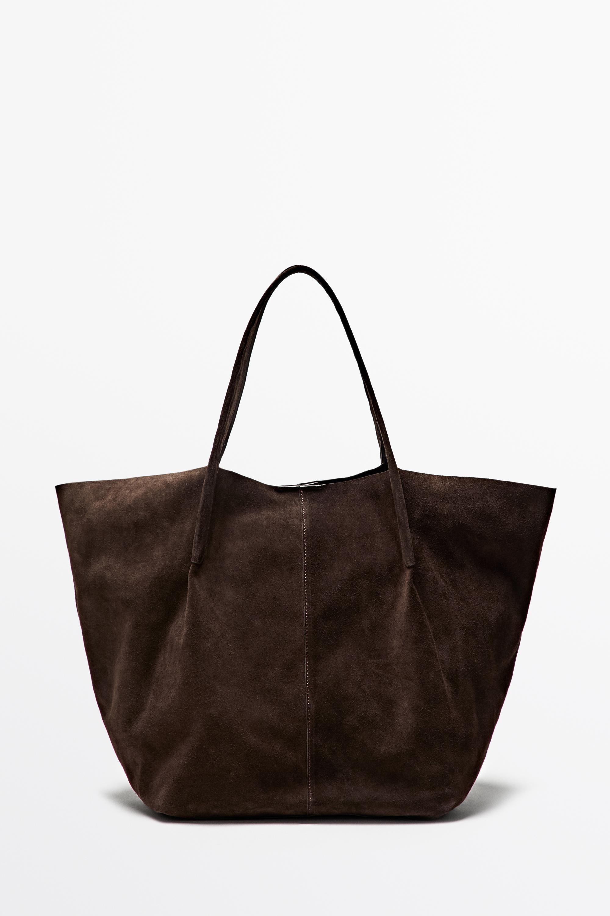 Split suede leather tote bag — Chocolate