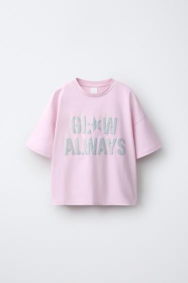 CAMISETA ESTAMPADO GLITTER - Rosa / Blanco de Zara - Imagen 0