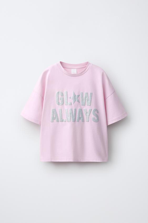 CAMISETA ESTAMPADO GLITTER - Rosa / Blanco de Zara - Imagen 0