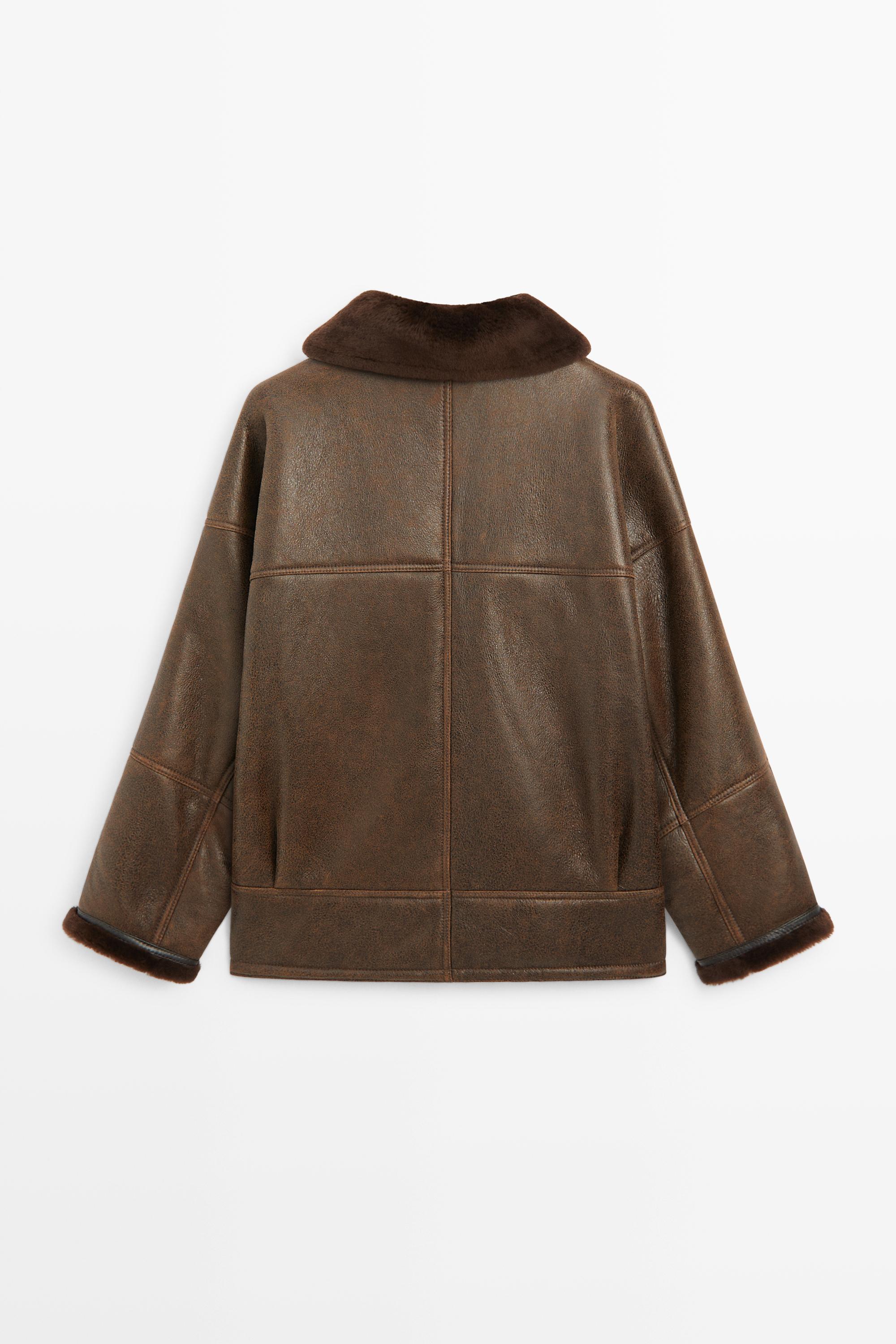 Manteau double face en cuir, daim et fourrure
