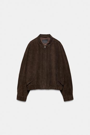 100% SUEDE LEATHER BOMBER JACKET - Chocolate brown by Zara - Image 4