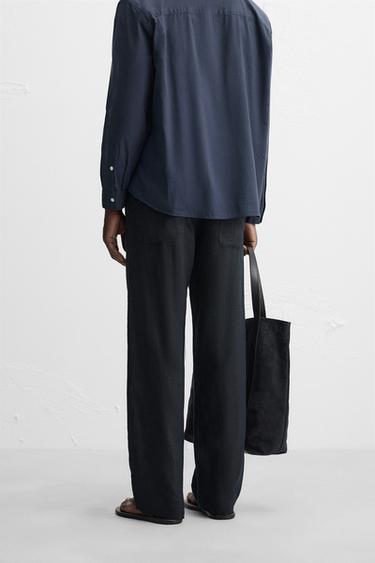 PANTALON STRAIGHT FIT 100 % LIN - Bleu marine foncé de Zara - Image 2