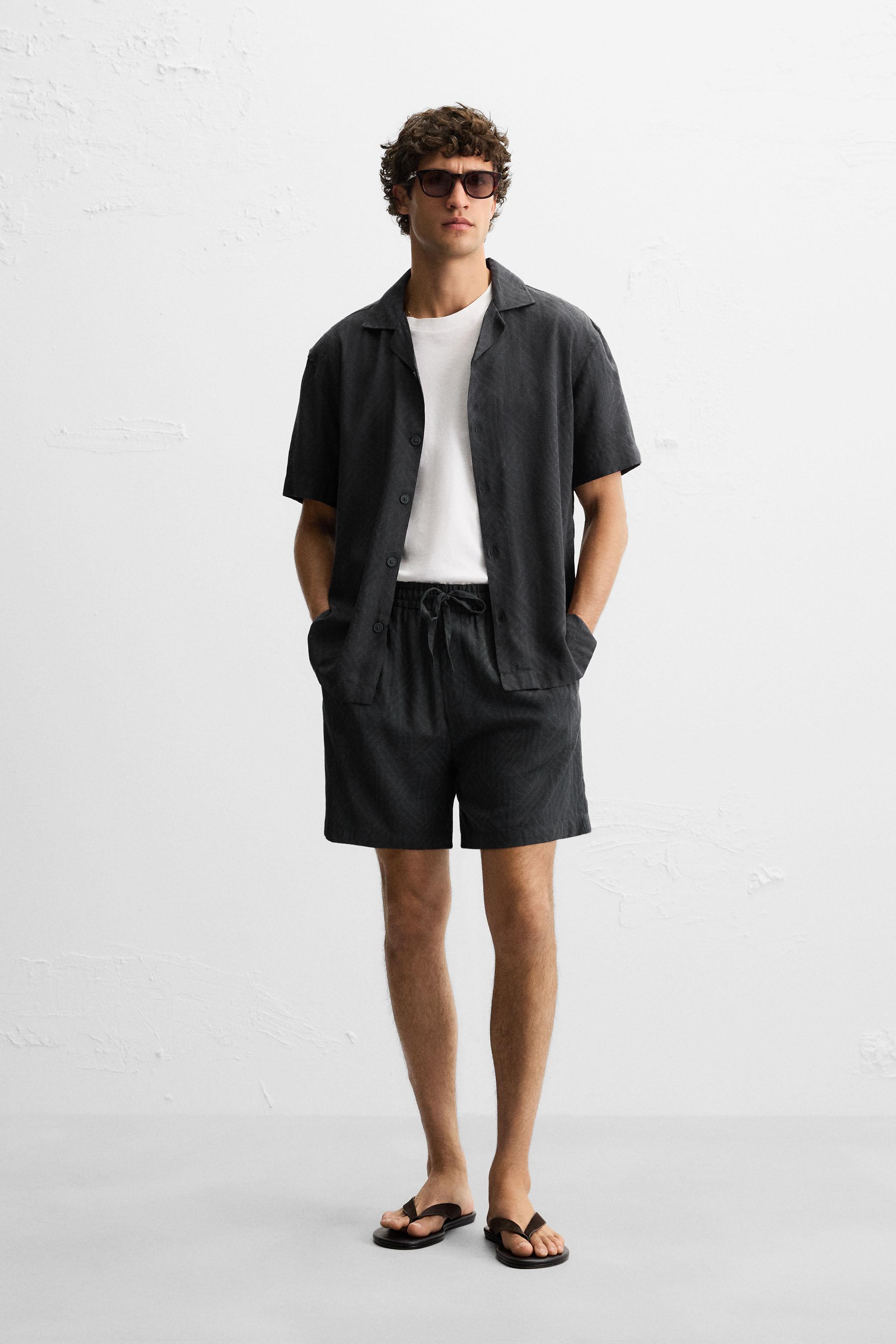 ZARA ジャカードシャツ　バミューダパンツ　セットアップ　XL ZARA ジャカードシャツ バミューダパンツ セットアップ XL