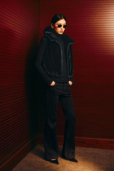 FAUX FUR HOODED GILET - Black by Zara