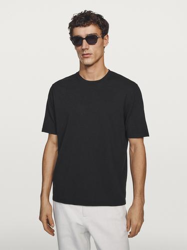 Zara Knit cotton T-shirt - Black
