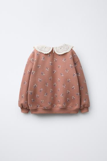 FLORAL SWEATSHIRT WITH EMBROIDERED PETER PAN COLLAR - Brown by Zara - Image 1