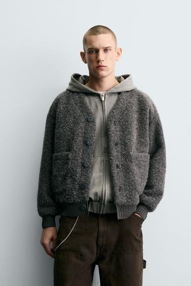 Zara TEXTURED POCKET CARDIGAN - Gray