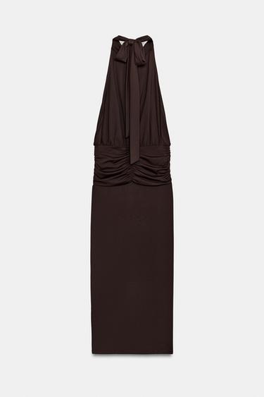 ROBE DRAPÉE À ENCOLURE AMÉRICAINE - Marron de Zara - Image 6