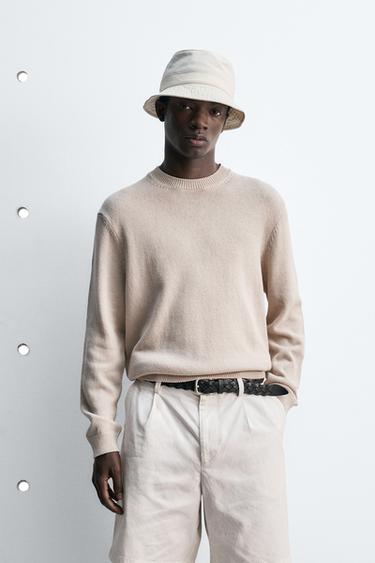 Zara REGULAR FIT COTTON-LINEN JUMPER - Ecru