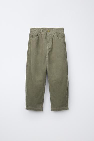 CORDUROY BARREL TROUSERS - Mid-green by Zara