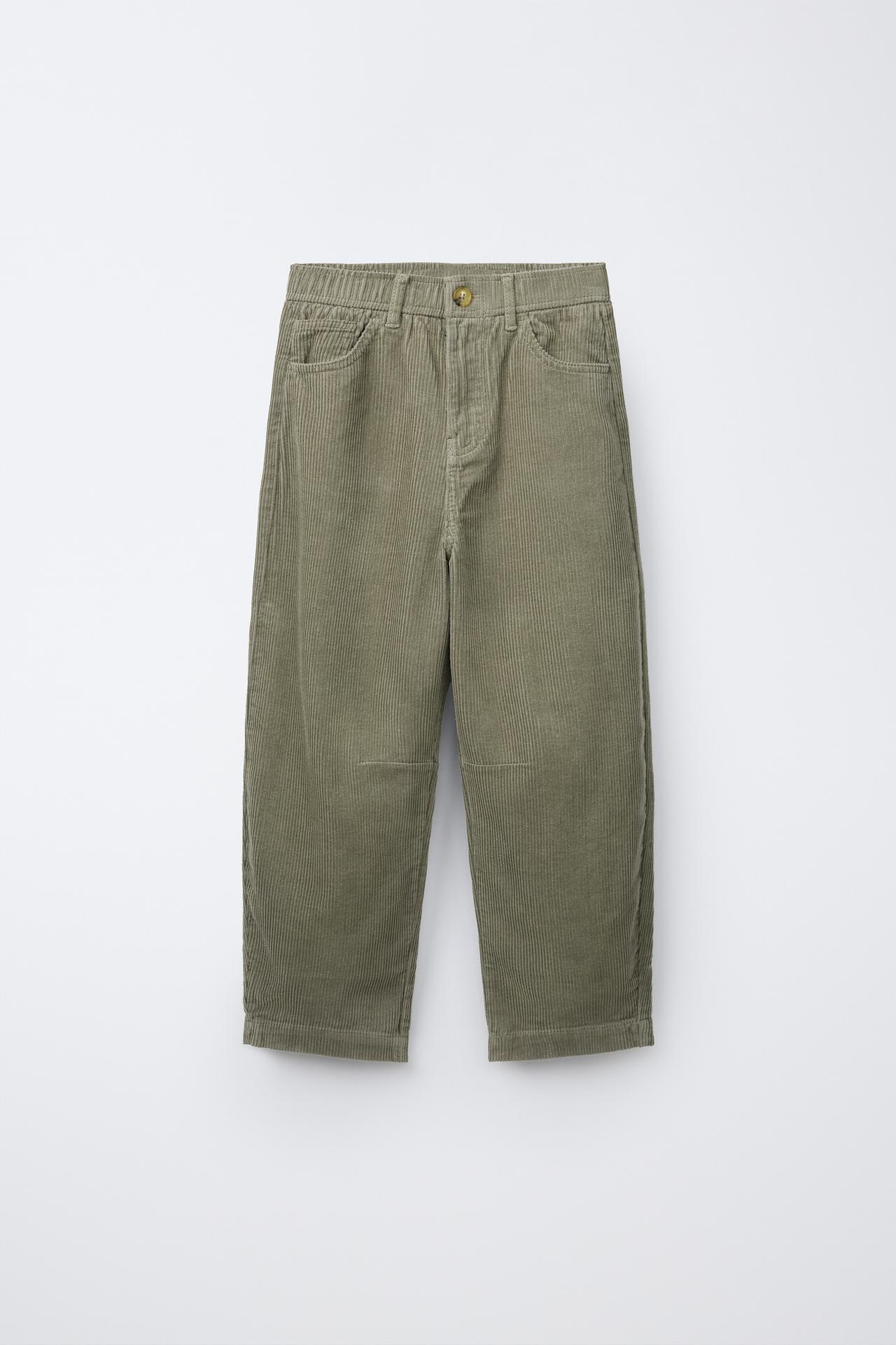 CORDUROY BARREL PANTS — Mid-green