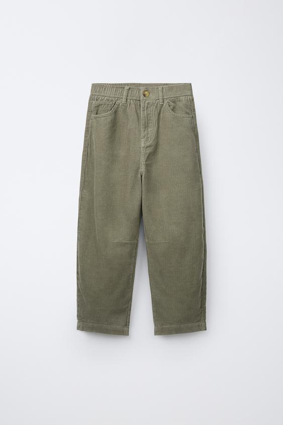 PANTALON BARREL EN VELOURS CÔTELÉ - Vert moyen de Zara - Image 0
