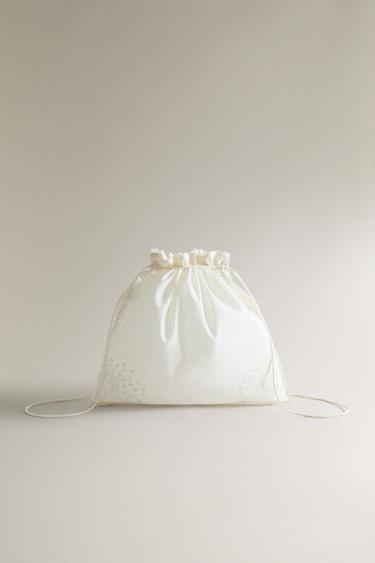 EMBROIDERED COTTON CLOTHING BAG WITH LACE TRIM - Ivory by Zara