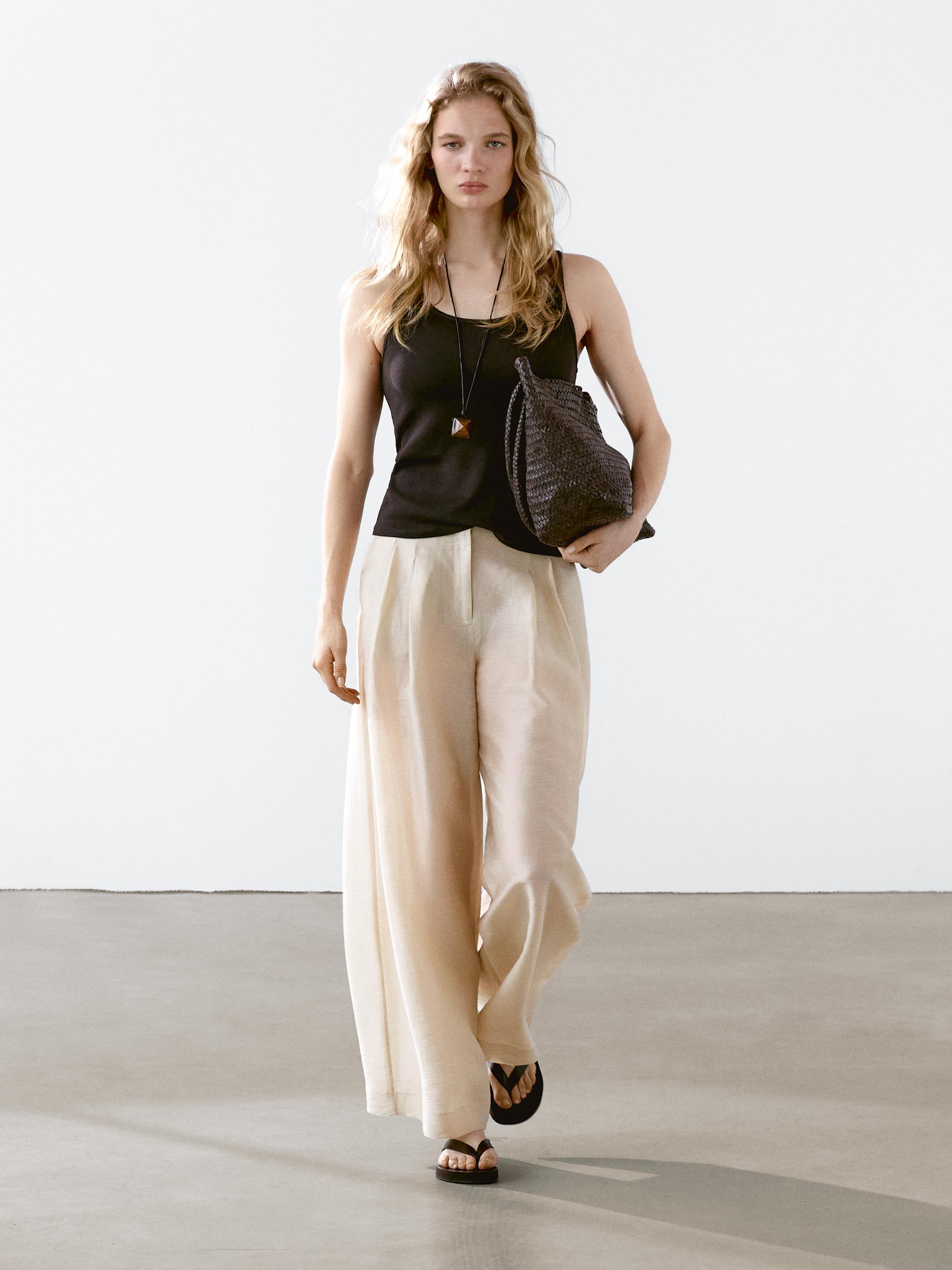 Pantalon à pinces fluide lin mélangé