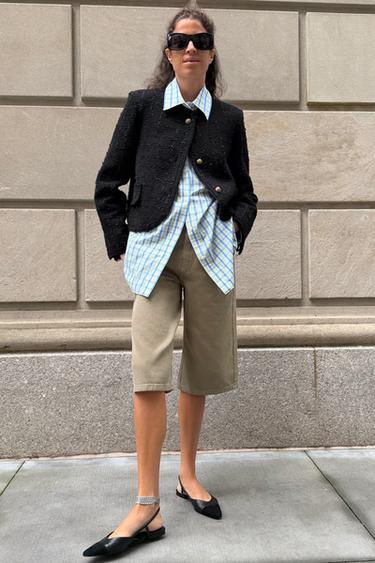 OVERSIZE CHECK POPLIN SHIRT - White / Green by Zara