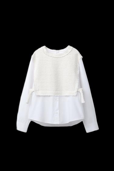 CAMISA LISA COMBINADA CHALECO ESTRUCTURA LAZOS - Crudo de Zara - Imagen 0