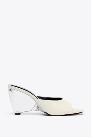 SEPATU MULE WEDGES TRANSPARAN KULIT - Putih Krem dari Zara
