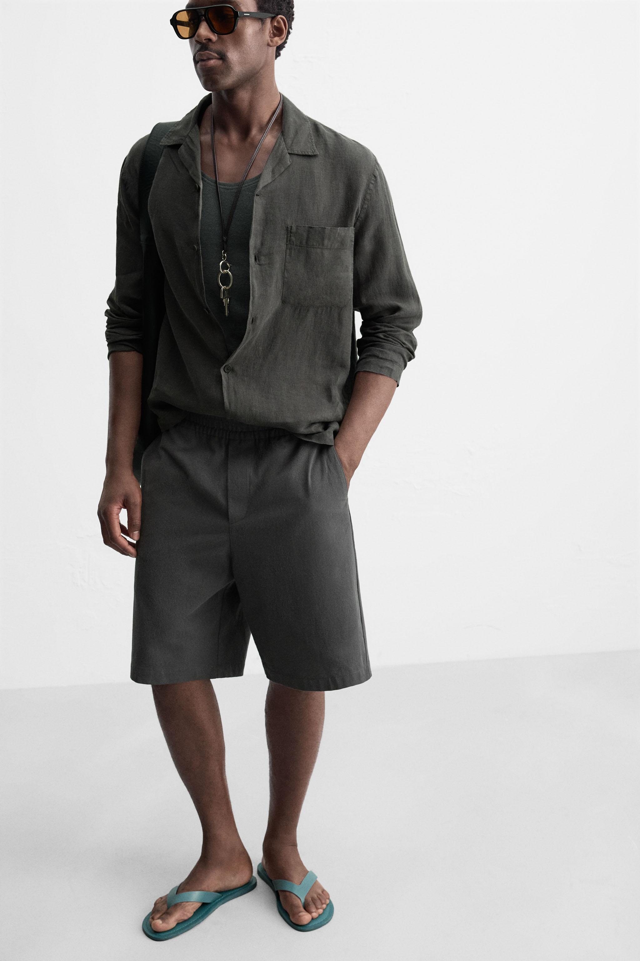 RELAXED FIT COTTON BERMUDA SHORTS - Black | ZARA United States