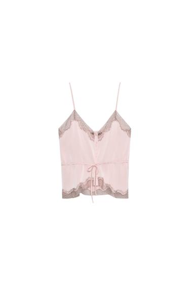 Zara 緞面蕾絲上衣 - 淡粉色