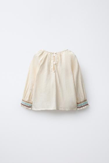 CHEMISE EN PLUMETIS BRODÉE - Écru de Zara - Image 1