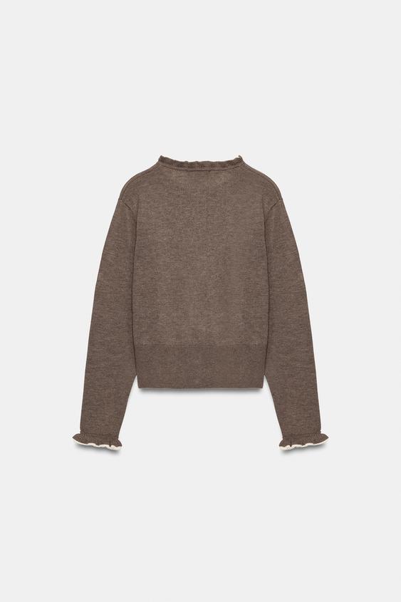 GILET EN MAILLE À VOLANTS - Marron / Taupe de Zara - Image 5