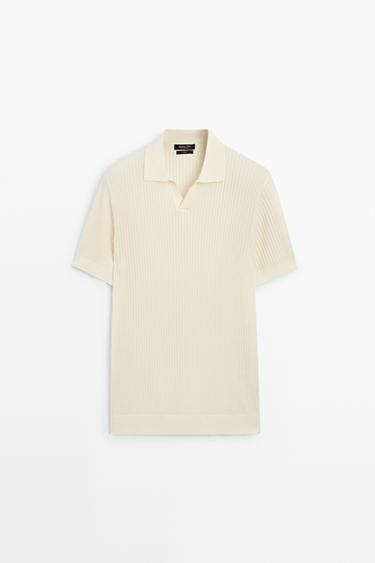 Zara 100% cotton ribbed knit polo sweater - Biscuit