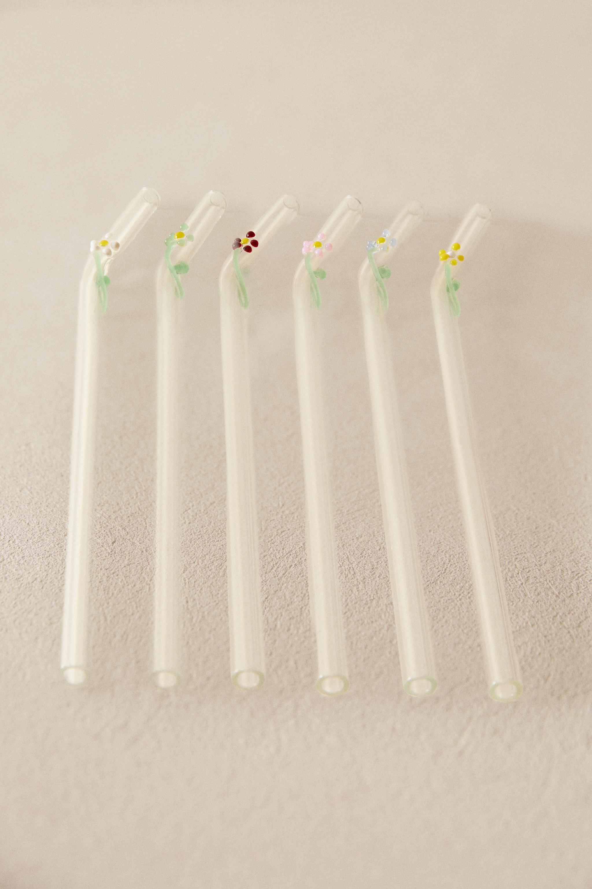 SET OF FLORAL BOROSILICATE GLASS STRAWS (SET OF 6)