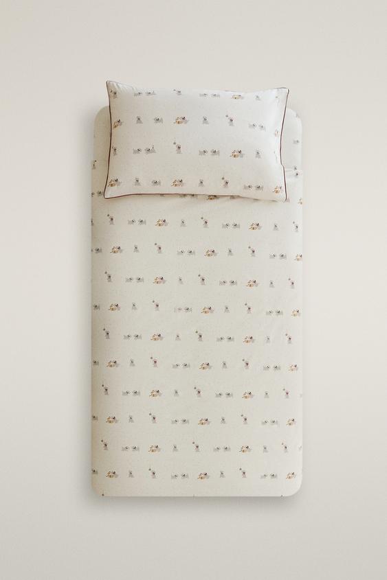 HOUSSE DE COUETTE ENFANT CHIOTS NOËL COTON (200 FILS) - Blanc cassé de Zara - Image 0