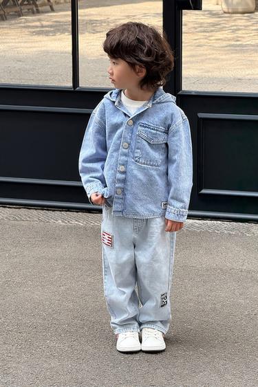 DENIM HOODED OVERSHIRT - Mid-blue by Zara