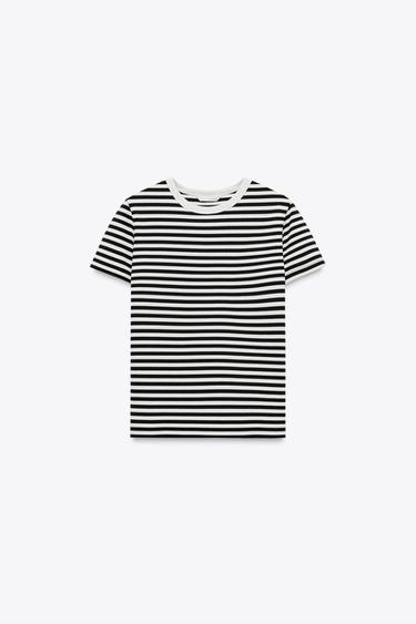 CAMISETA INTERLOCK MANGA CORTA - rayas de Zara
