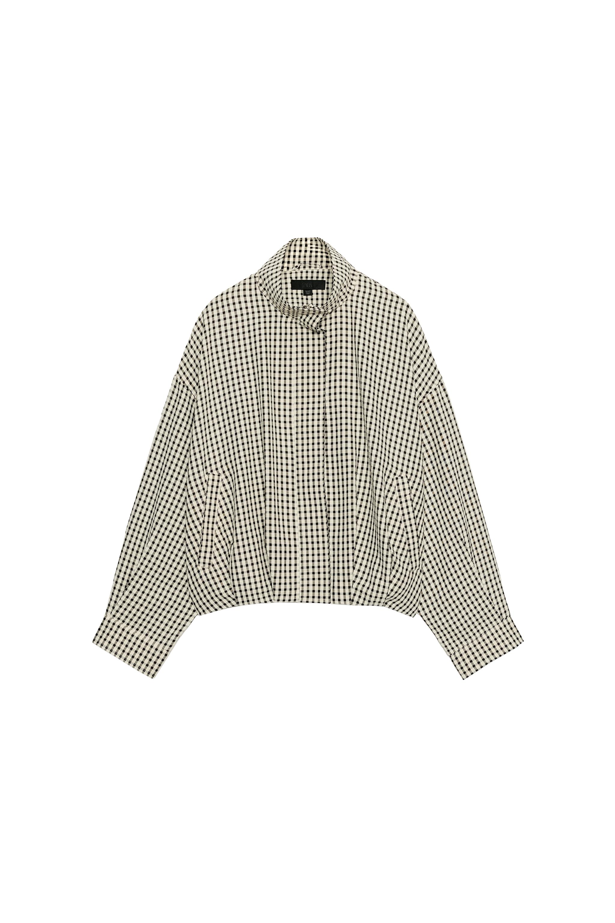 チェック柄ボンバージャケット - ブラック/エクリュ | ZARA Japan / 日本