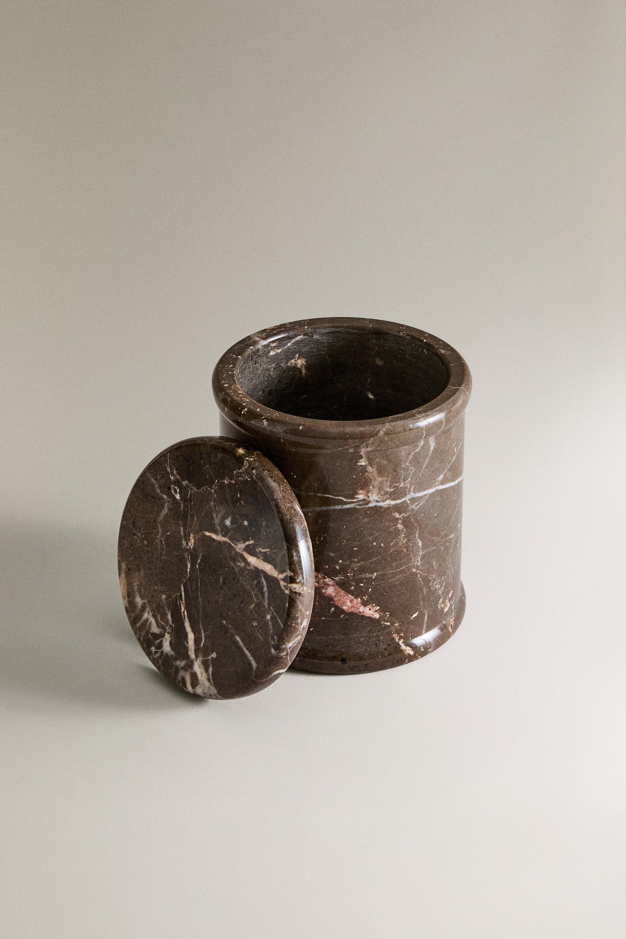 MARBLE CANDLE CONTAINER WITH LID