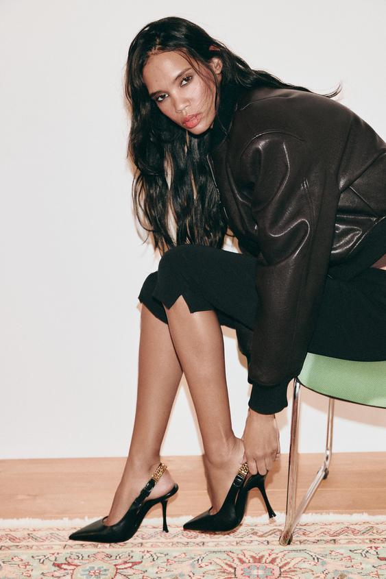 HEELED SHOES WITH CHAIN DETAIL - Black by Zara - Image 0