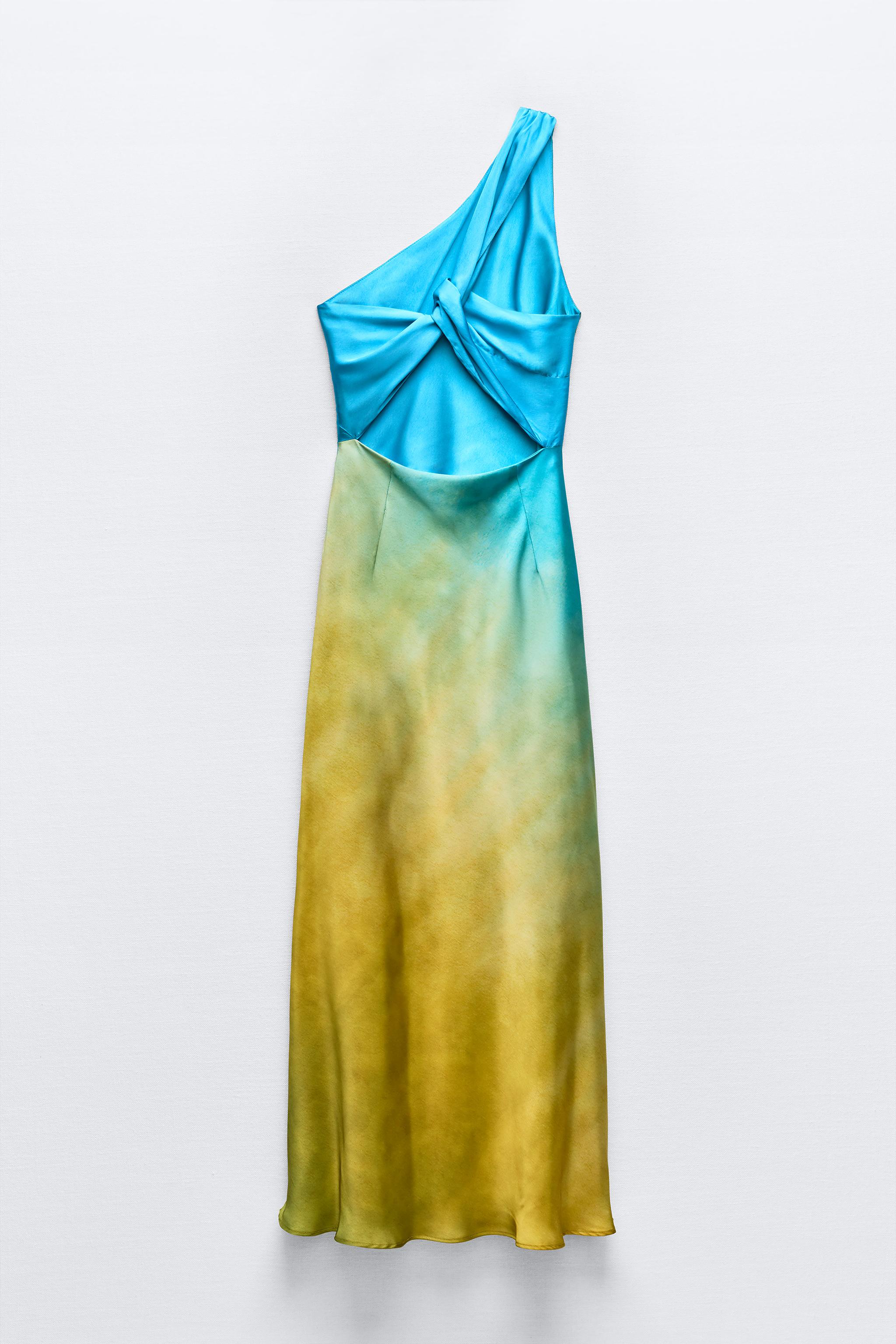 ASYMMETRISCHE SATIJNACHTIGE TIE DYE JURK