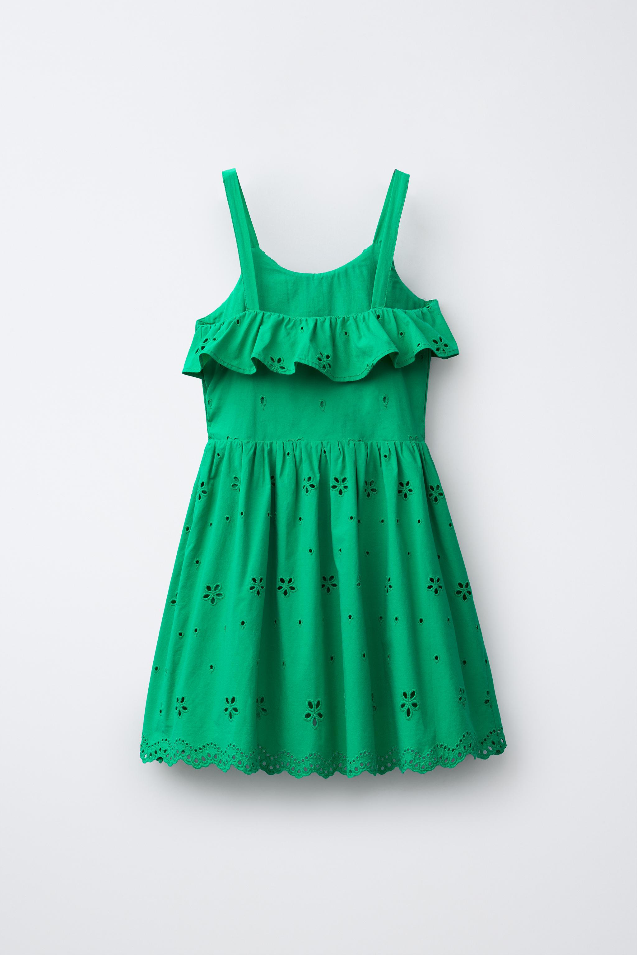 SCHIFFLY EMBROIDERED RUFFLE DRESS