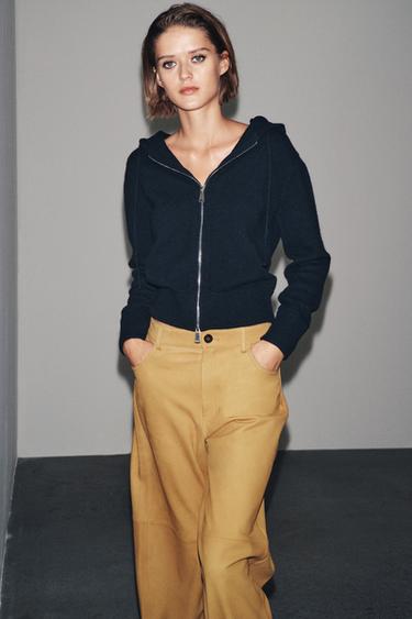 100% WOOL HOODIE - Navy blue by Zara - Image 3