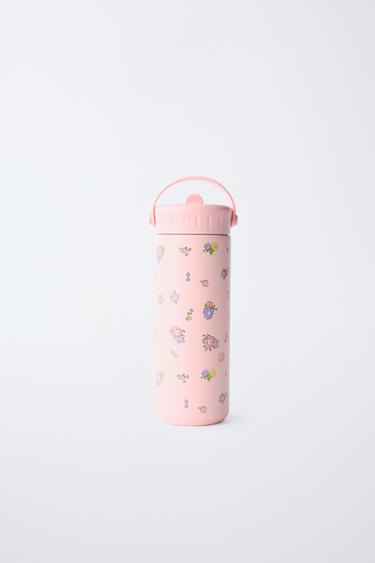 FLORAL STEEL BOTTLE 600ML - Pastel pink by Zara - Image 0