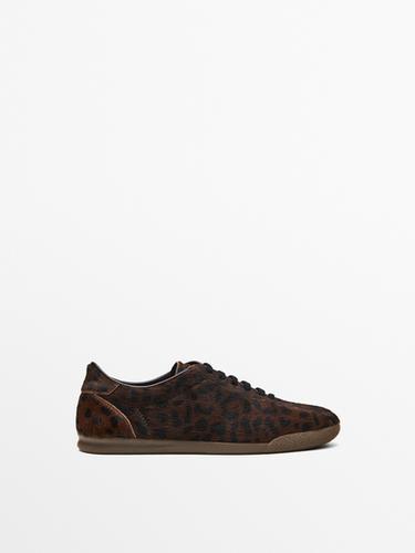 Zara Leopard print hair on leather trainers - Leopard