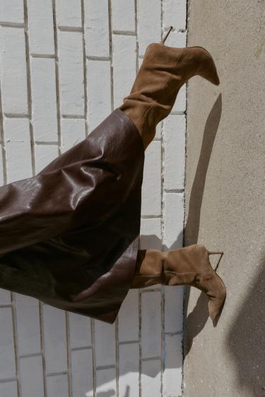 SPLIT SUEDE STILETTO HEEL BOOTS - Taupe Grey by Zara