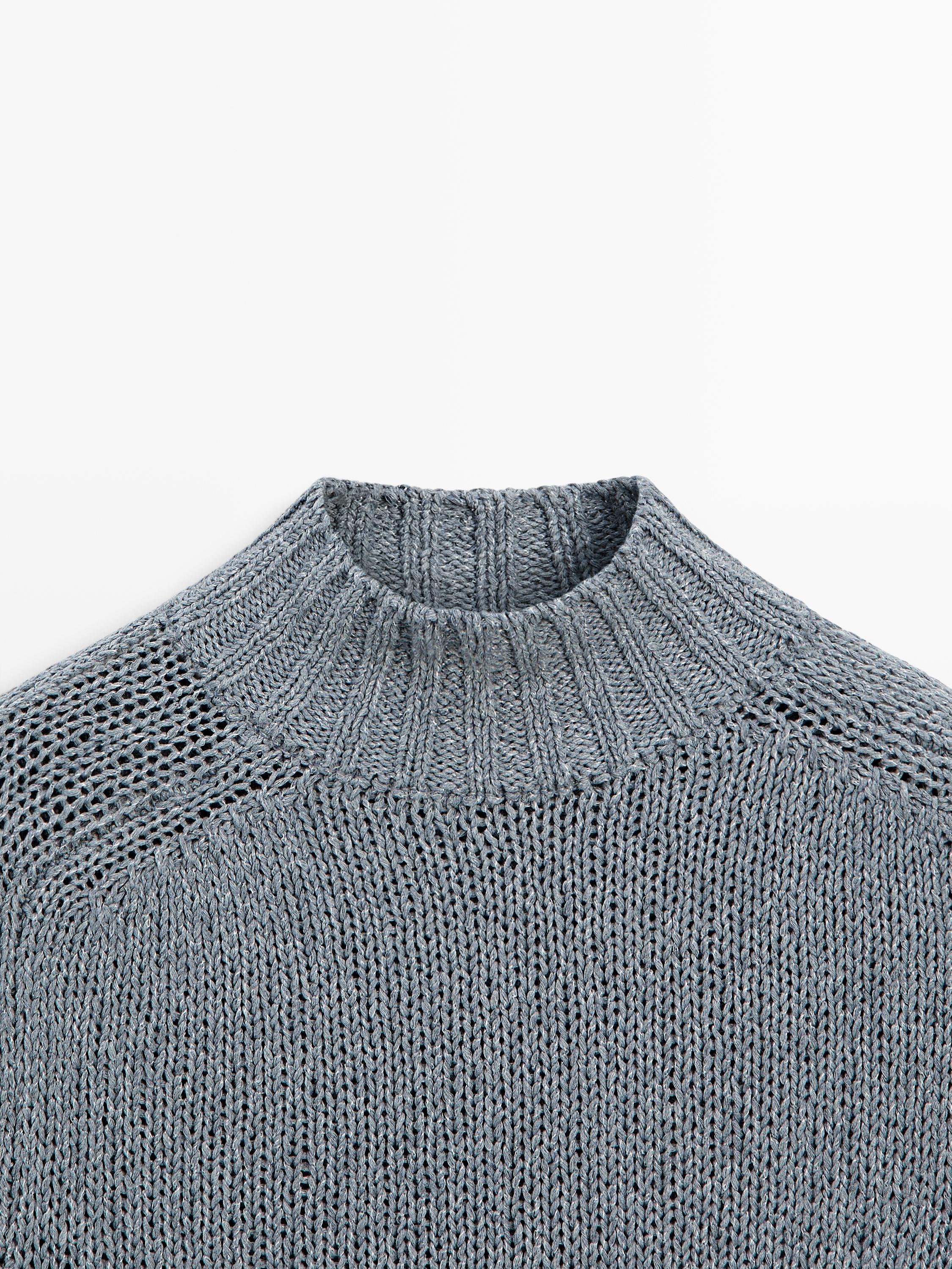 Pull maille coton mélangé col montant