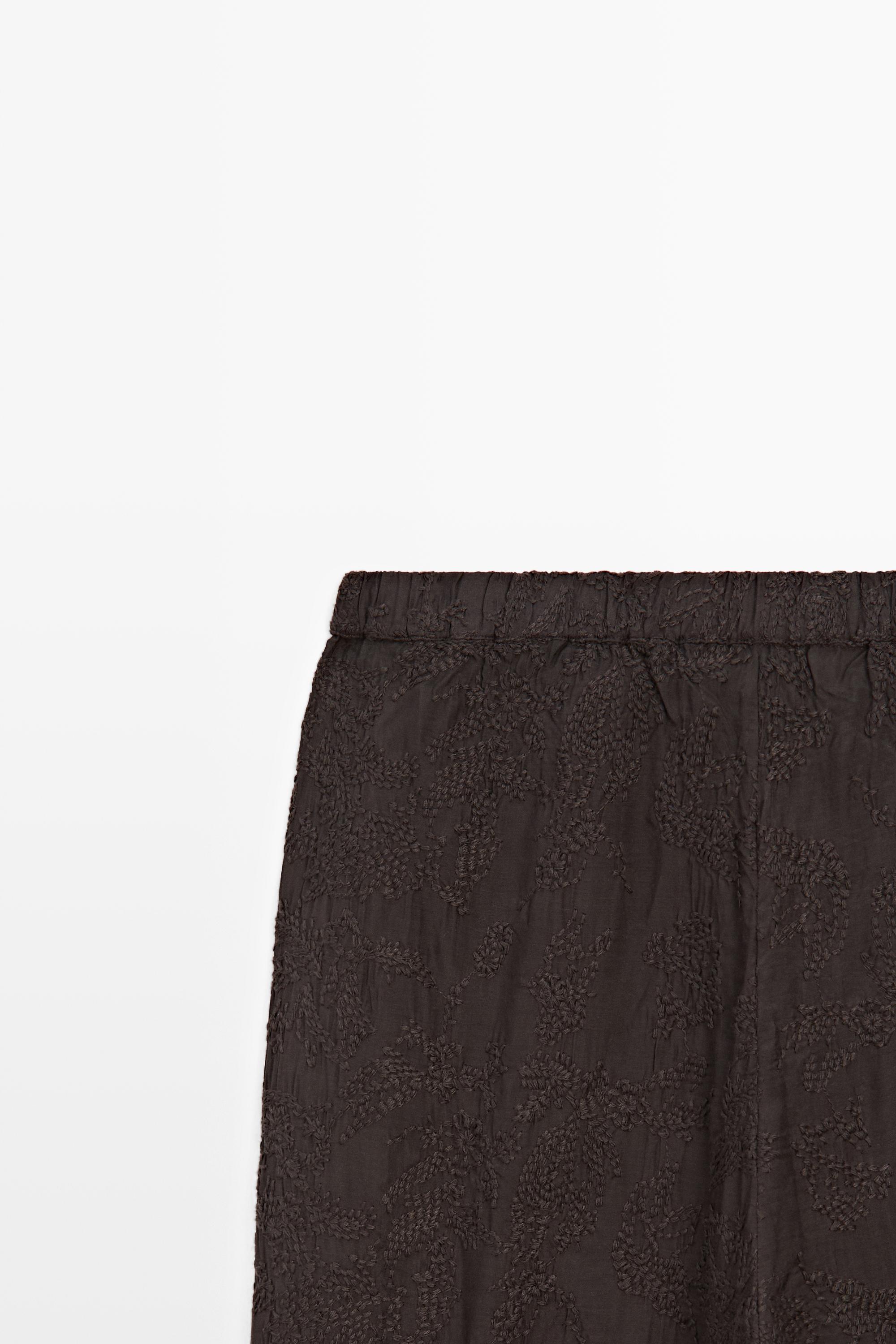 Embroidered flowing barrel fit trousers