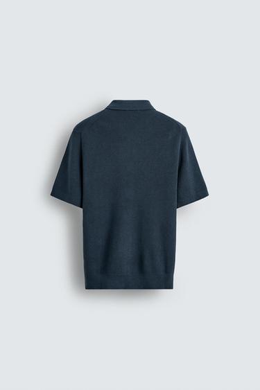 POLO EN MAILLE NACRÉE - Bleu encre de Zara - Image 7