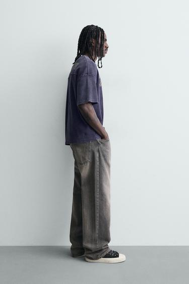 SWEAT STRUCTURÉ WAFFLE IMPRIMÉ DÉLAVÉ - Bleu encre de Zara - Image 3