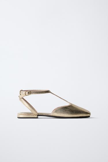 T-BAR SLINGBACK BALLET FLATS - Gold by Zara