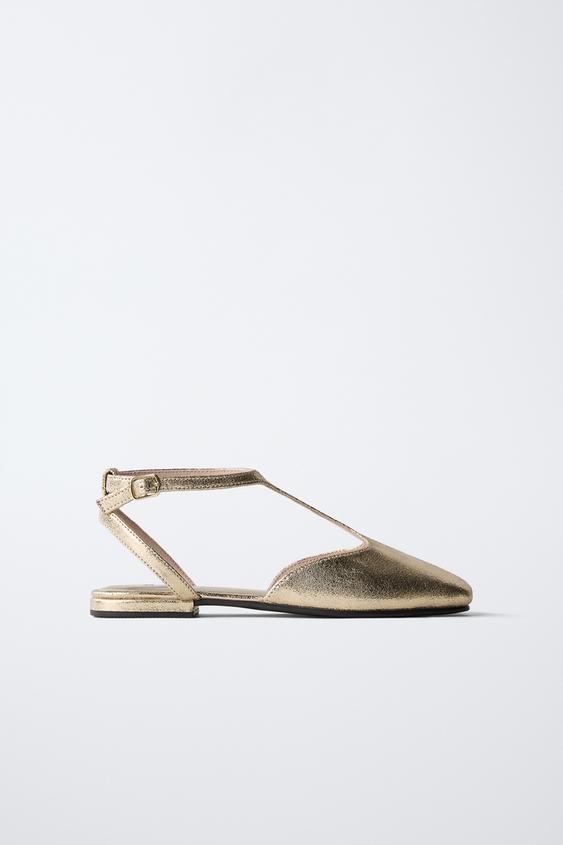 T-BAR SLINGBACK BALLET FLATS - Gold by Zara - Image 0