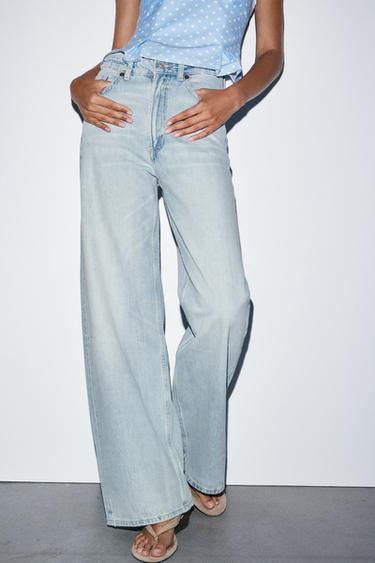 Zara TRF EXTRA WIDE LEG HIGH-WAIST JEANS - Light blue