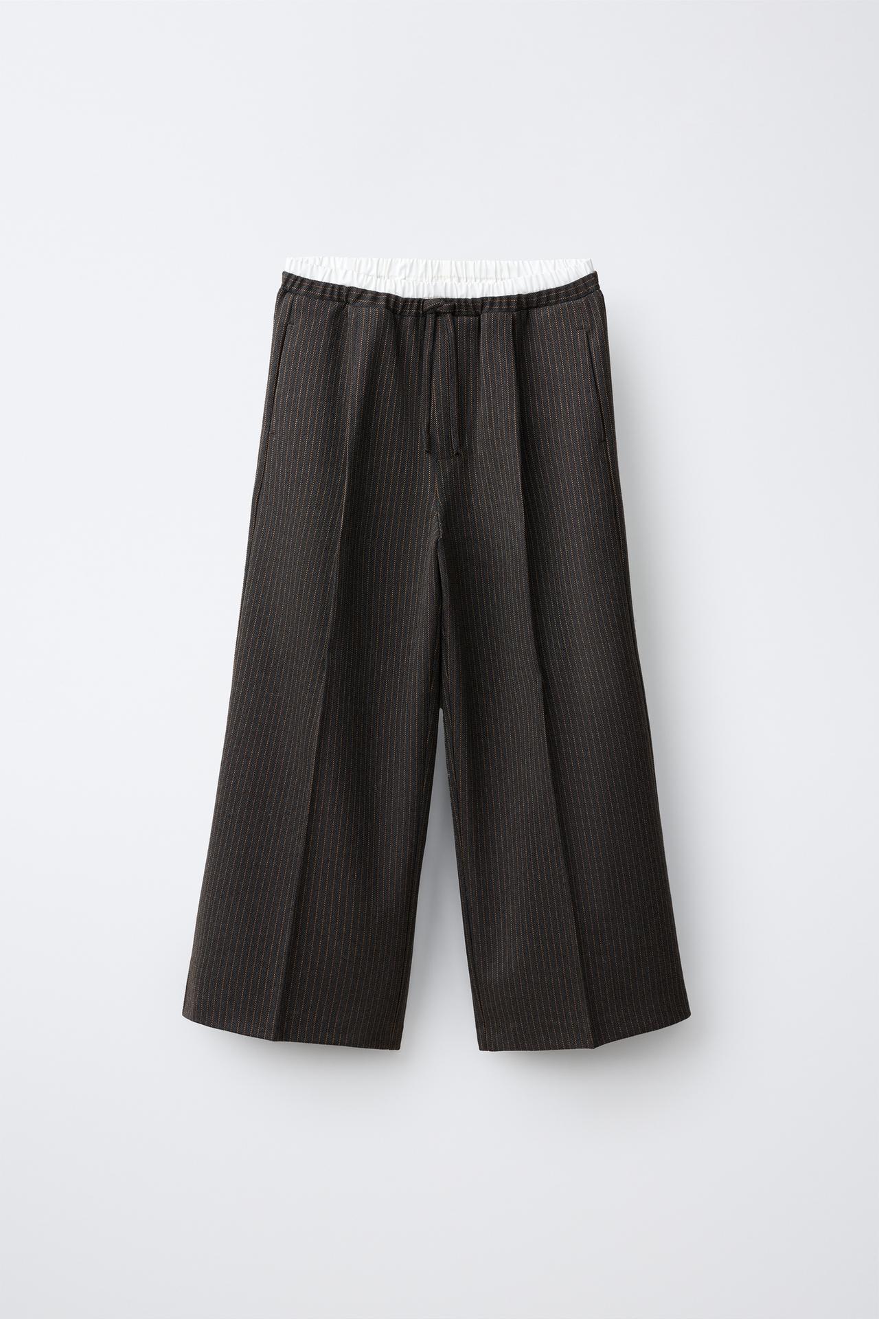 STRIPED WIDE-LEG PANTS WITH DOUBLE WAISTBAND — Dark gray