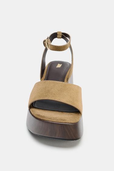 SANDALES PLATEFORMES EN DAIM - Marron foncé de Zara - Image 4