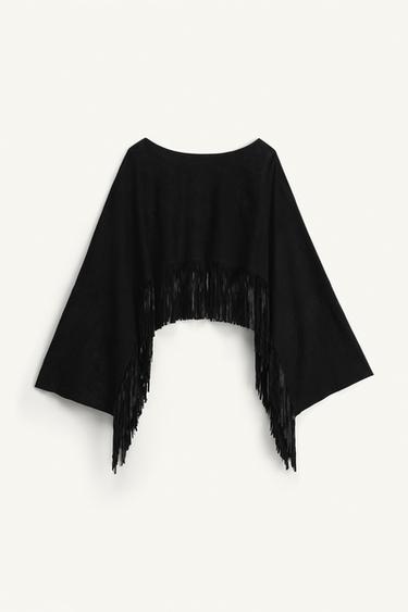 SUEDE LEATHER FRINGED CAPE - LIMITED EDITION - Black by Zara - Image 5