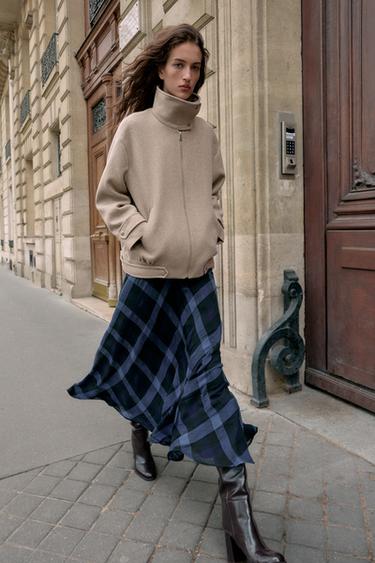 Zara PLAID MIDI SKIRT - Blue / Navy